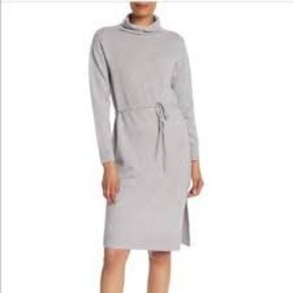 Vince Italian Grey Wool Cashmere Funnel Neck Midi Dress XXS - Picture 2 of 10